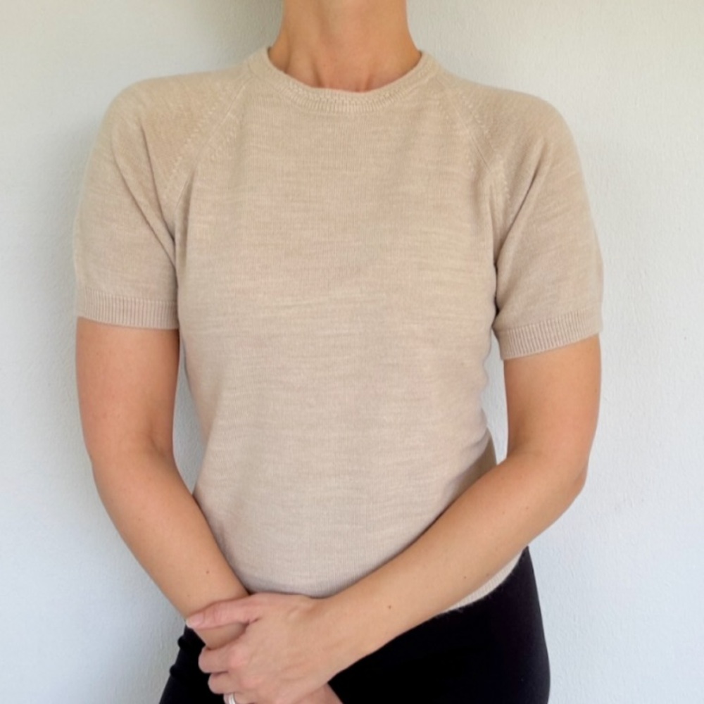 Vintage Designer Originals tan crewneck short sleeve sweater top size small